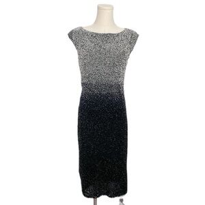 Pamella Roland Silk & Sequin Ombré Gunmetal & Black Draped Back Dress size 8